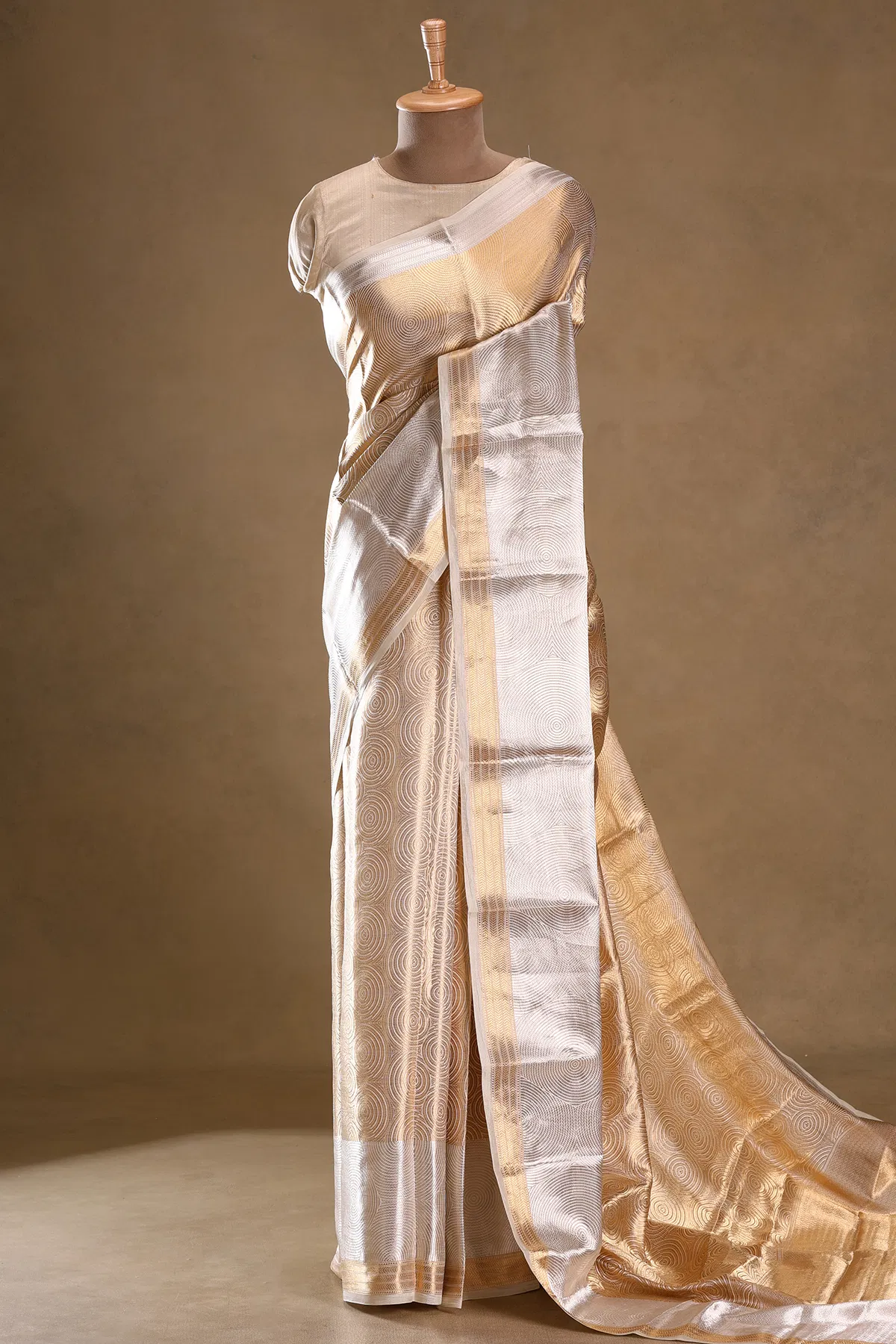 light gold zari woven banarasi tissue saree